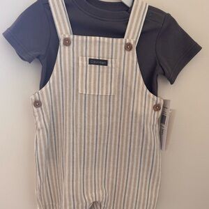 Calvin Klein Striped Overalls with Black Shirt
